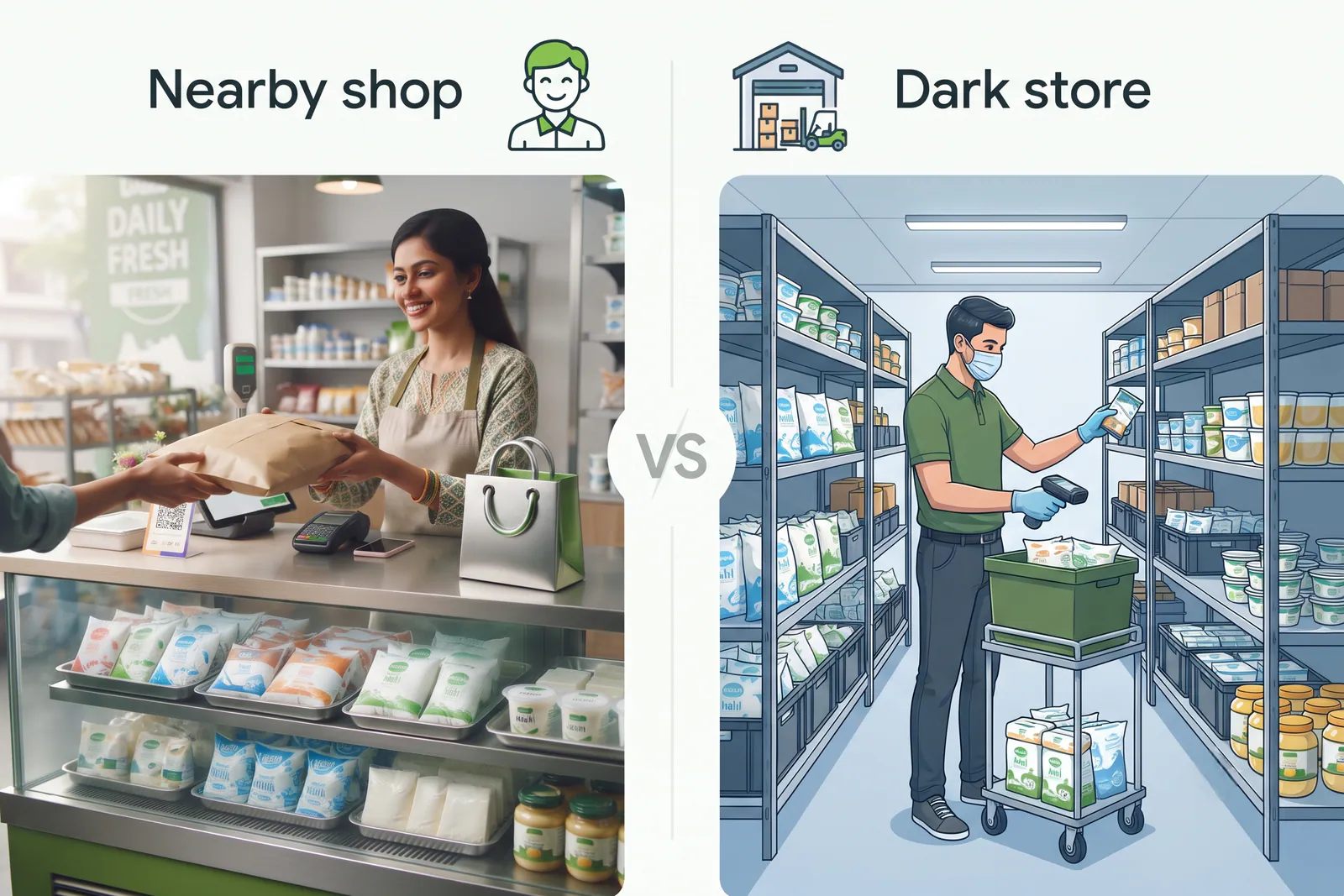Comparison of nearby shop ordering and platform fulfilment