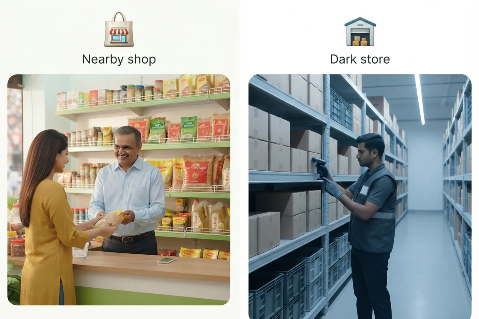 Comparison of nearby shop ordering and platform fulfilment