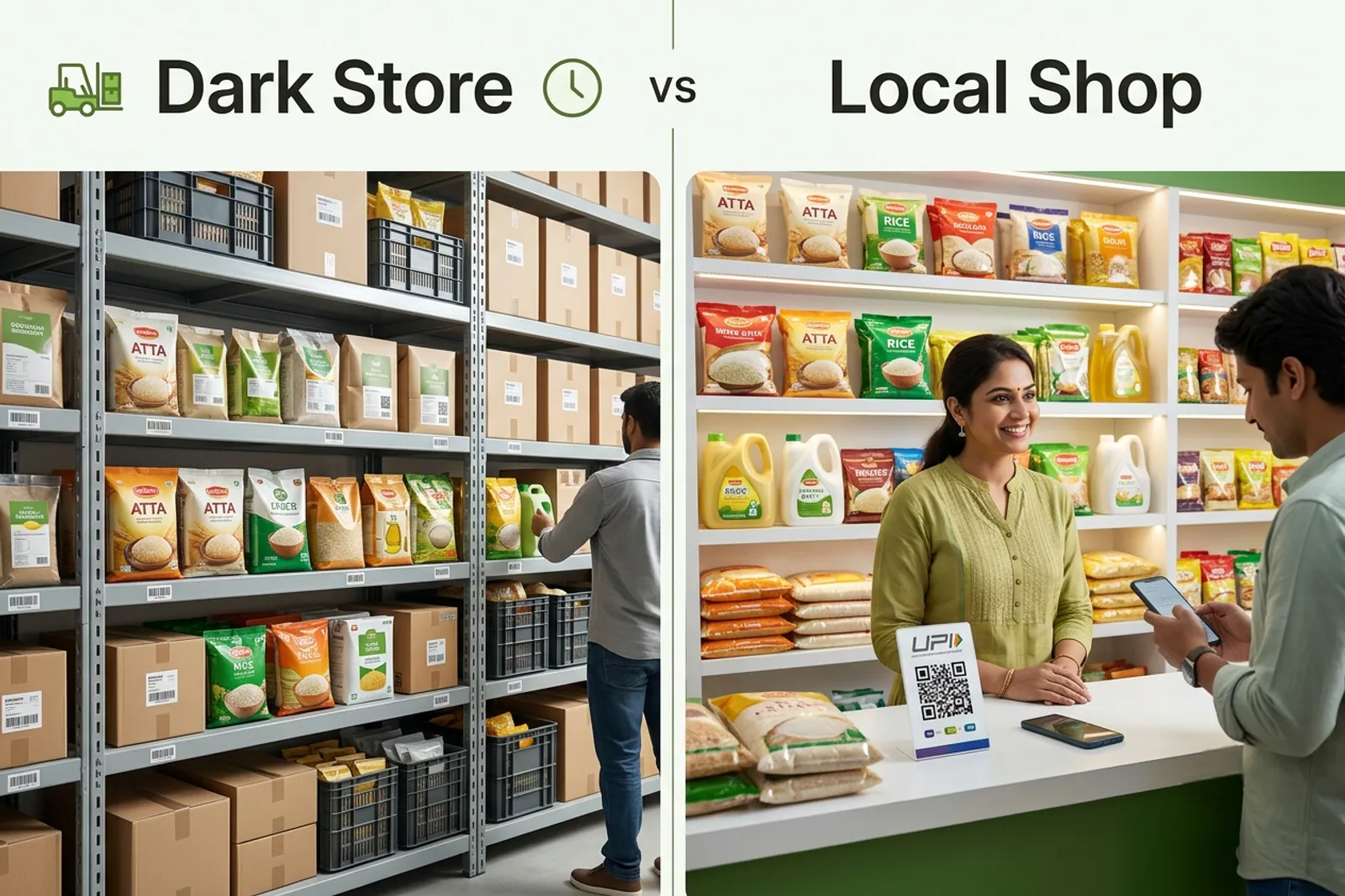 Comparison between dark store logistics and neighbourhood shop counter