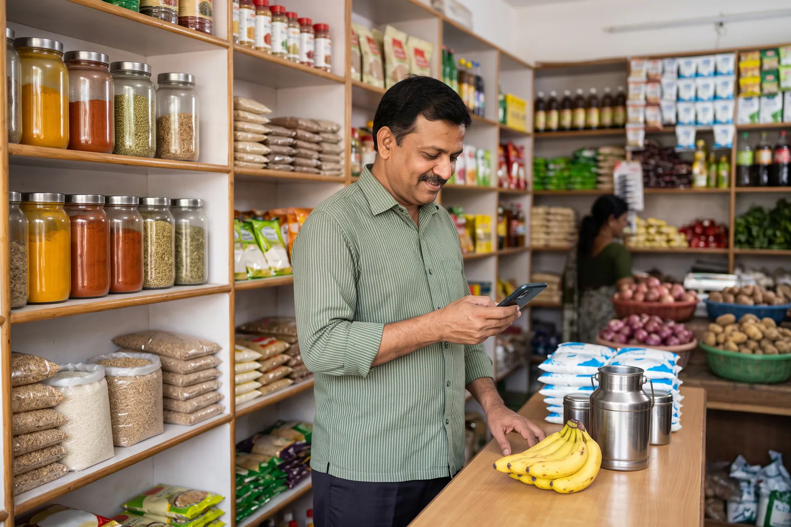 Kirana store owner updating product catalog to digitalize your store in minutes