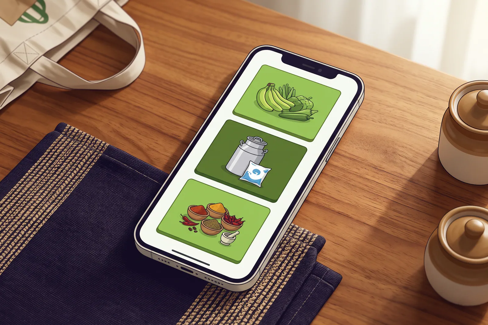 Browsing Daily Essentials in the VoLoMart app