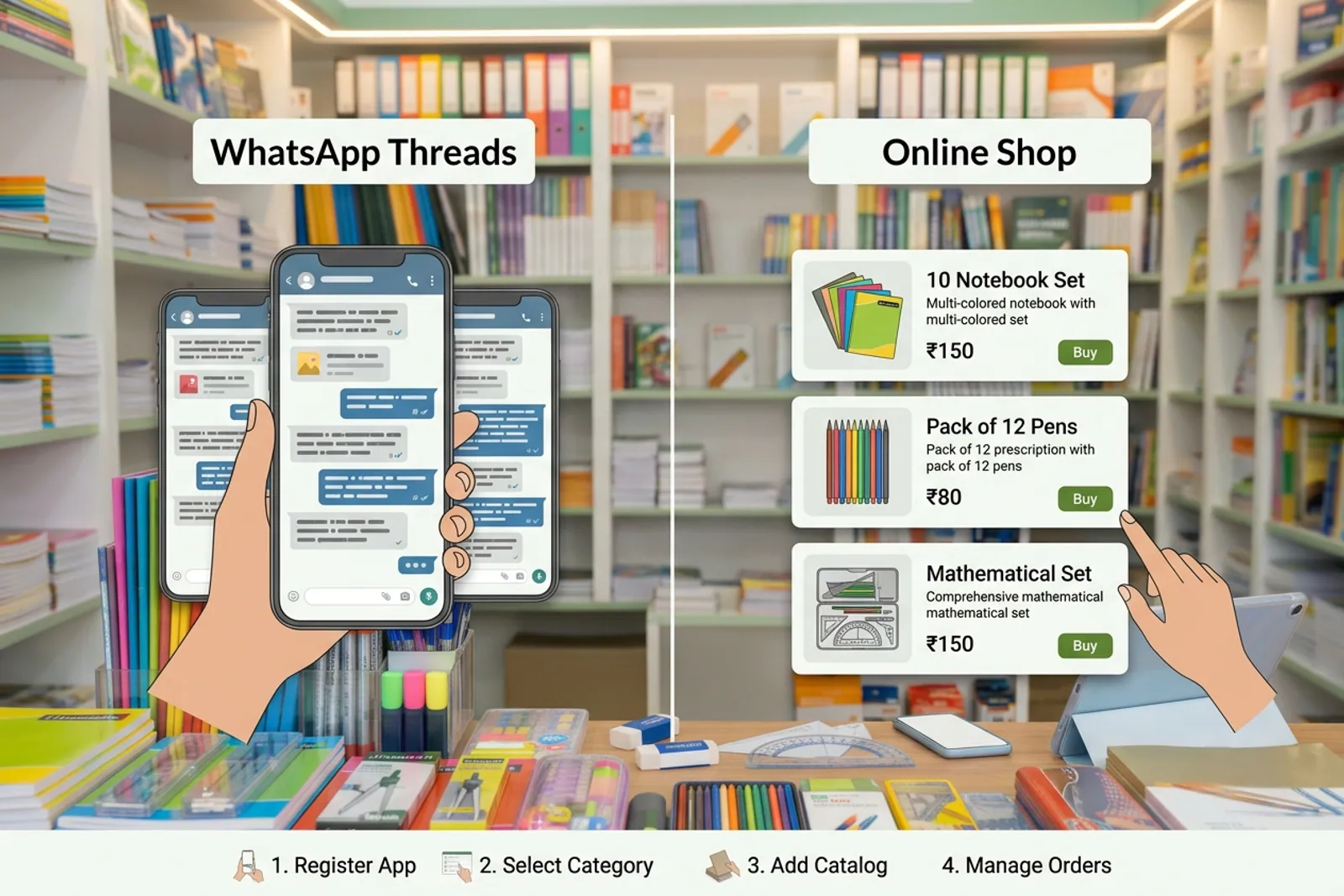 Comparison graphic illustrating messy chat orders versus clean structured digital orders