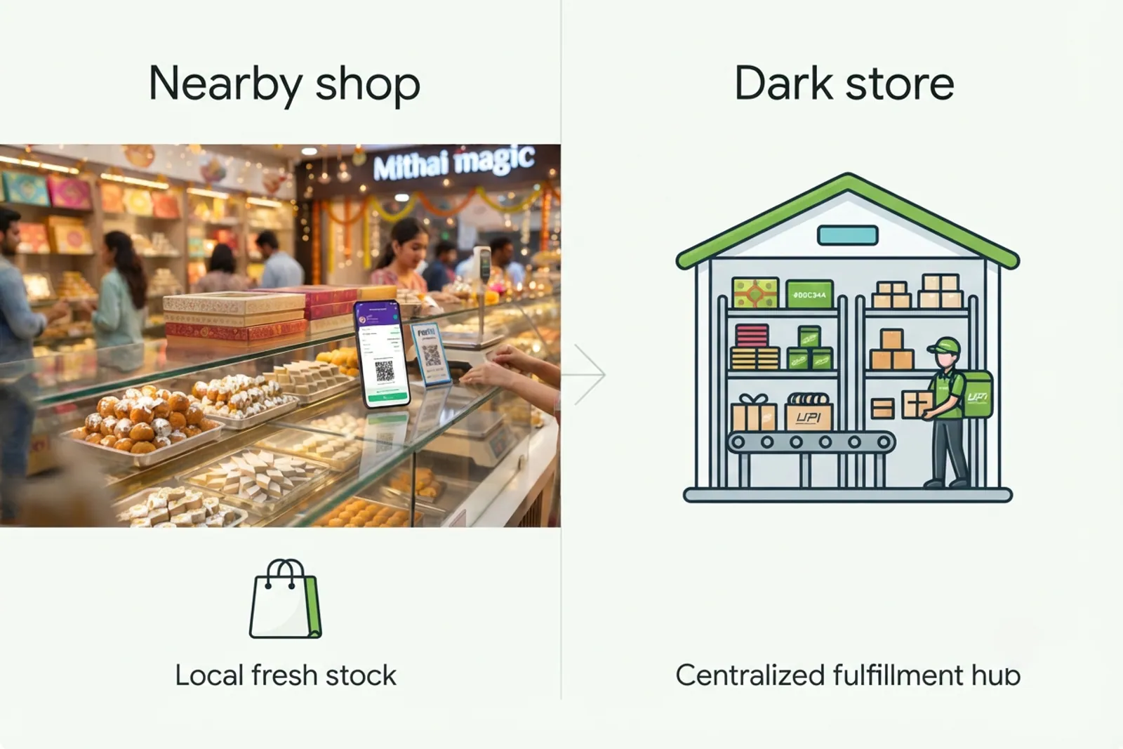 Comparison of nearby shop ordering and platform fulfilment