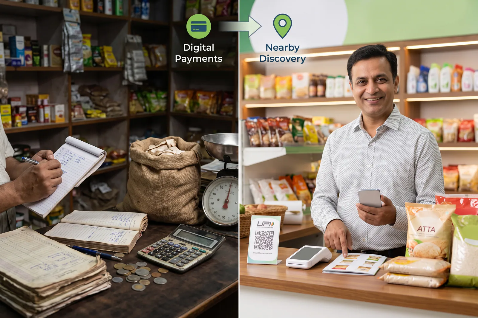Comparison graphic showing per-order commission fees versus a flat subscription model for local shops