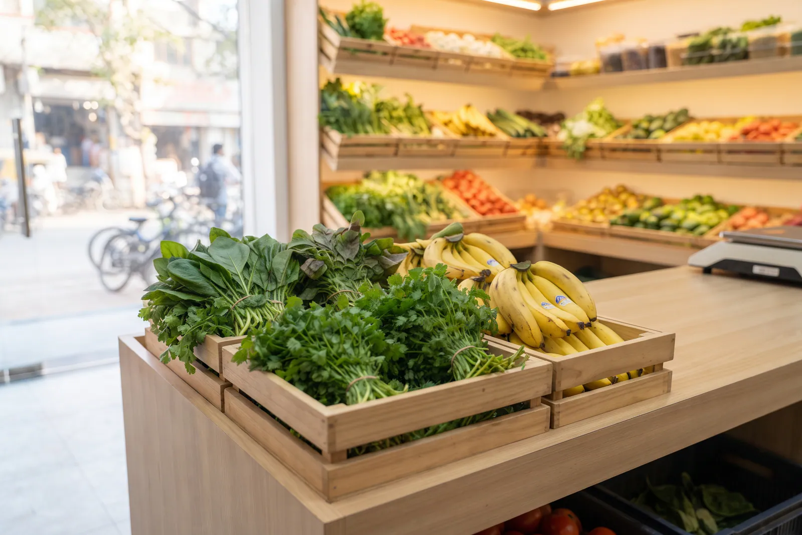 Fresh vegetable corner and fruit garden crates ready for digital catalogue